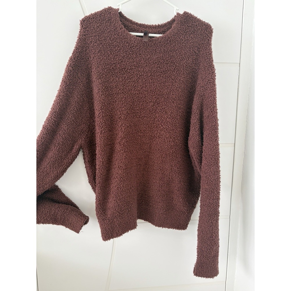 SKIMS Cozy Knit Pullover Brown Boucle Fuzzy Crew Neck Sweater L / XL